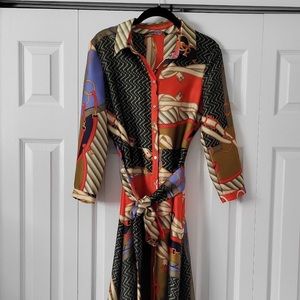 Zara Women's Size Medium Scarf Chain Print Midi Dress Blogger Fave